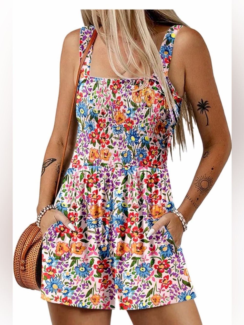 🆕Floral Smocked Romper - White Multi